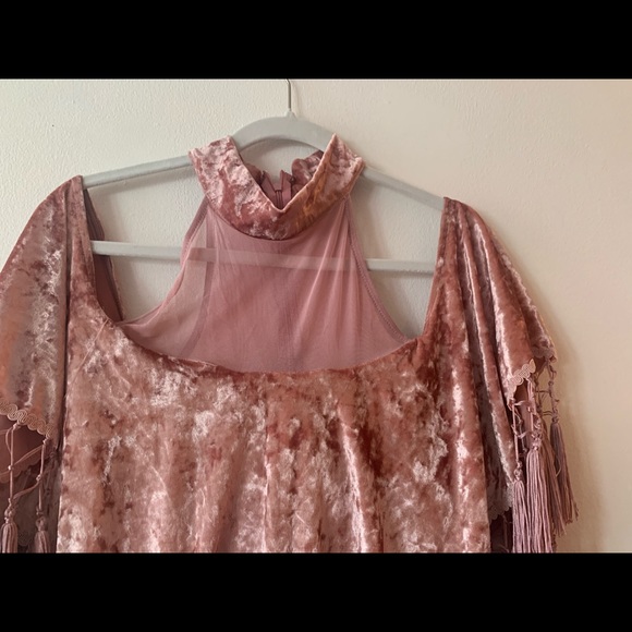Champaign pink velvet tassel dress - Picture 2 of 3